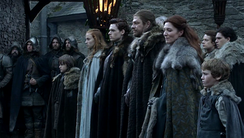 The Starks in the Game of Thrones pilot, Winter is Coming