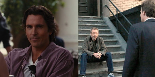 Christian Bale in The Dark Knight Rises (2012) / Hugh Laurie & Robert Sean Leonard in House Ep 8.22 'Everybody Dies'