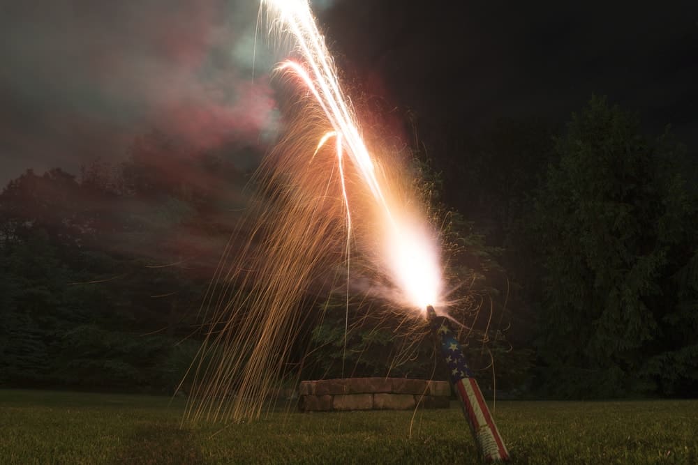 Roman candles firework under long exposure.