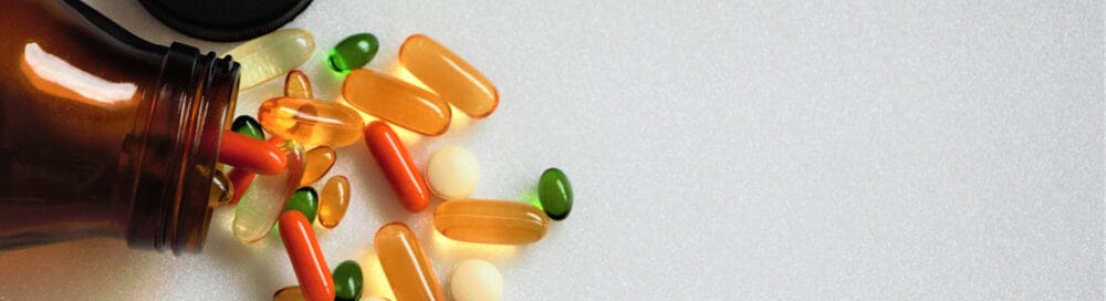 Multivitamins of different colors.