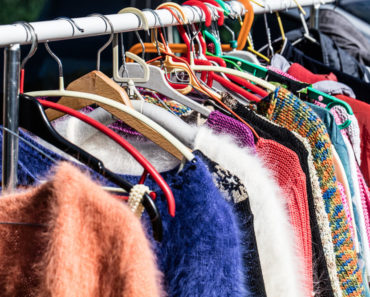Second hand clothing of different styles and colors.