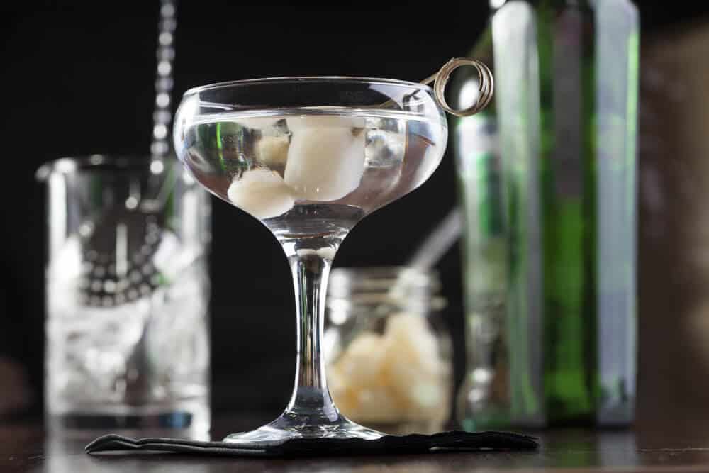A gibson martini with small-sized onions.