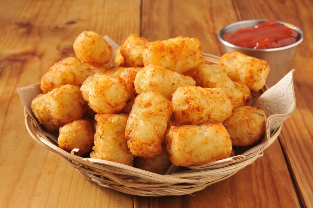 Tater tots served on a basket.