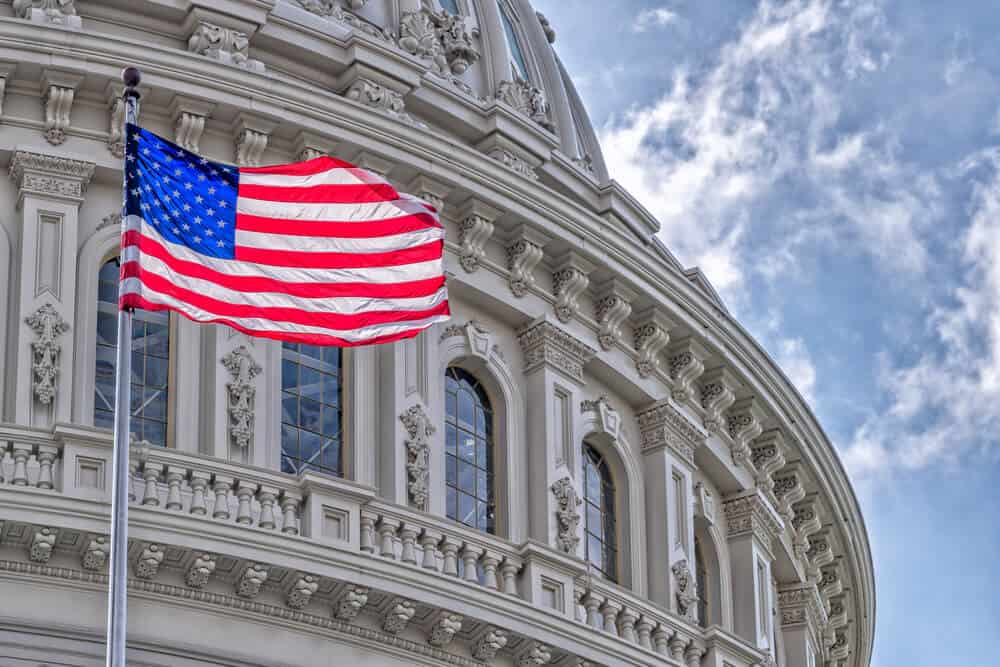The national flag of the United States of America.