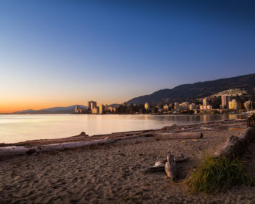 Beautiful sunset of Ambleside Beach in West Vancouver