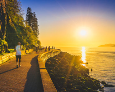 Sunset along the Stanley Park Seawall in Vancouver, BC