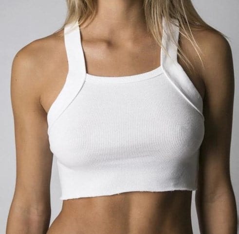 Woman wearing tight tank tops.