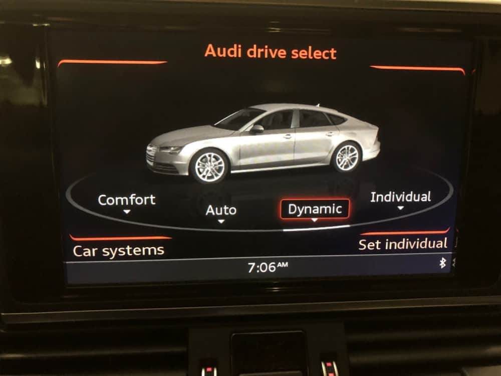 Audi A7 menu for different drive types