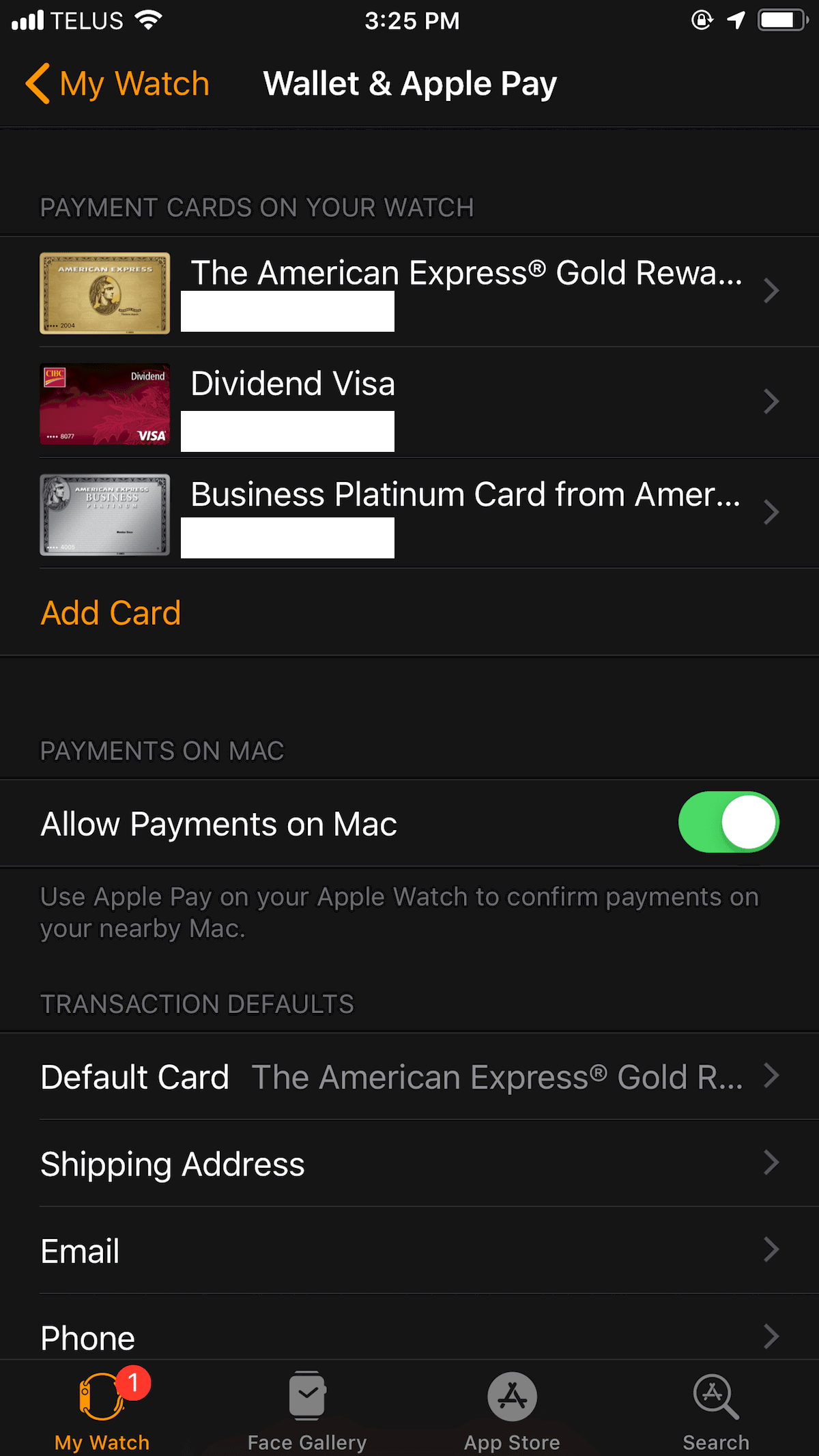 Setting up Apple Pay on Apple Watch Screenshot