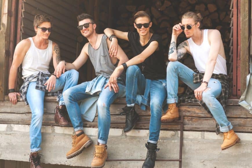 Young individuals wearing trendy jeans