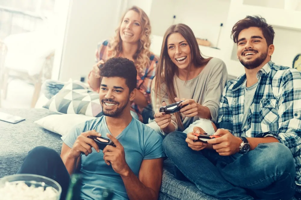 Group of friends playing video games