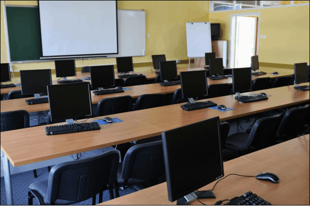 Classroom with Computers on Each Desk