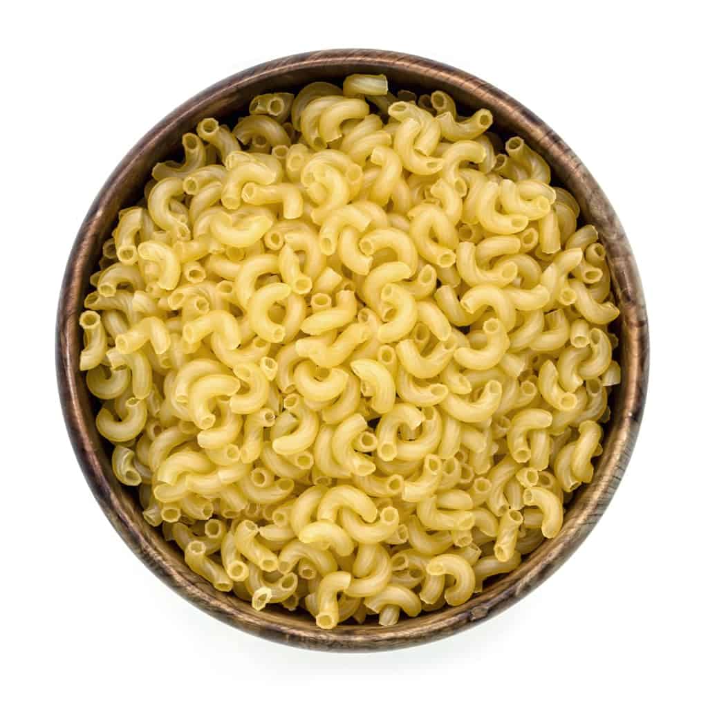 Uncooked elbow macaroni pasta