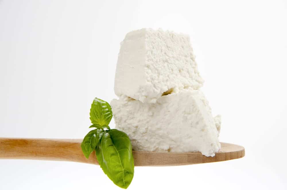 Fresh Ricotta Cheese on a Wooden Spoon