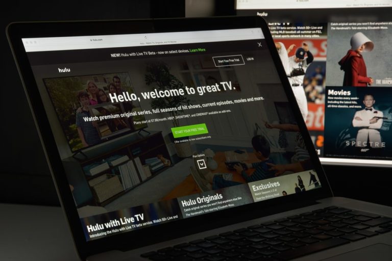 A laptop showing the Hulu streaming app.