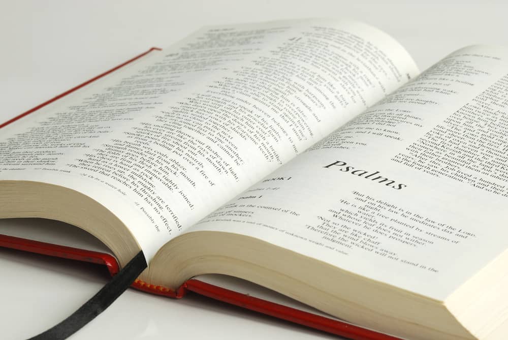 An opened bible focused on the word Psalms.