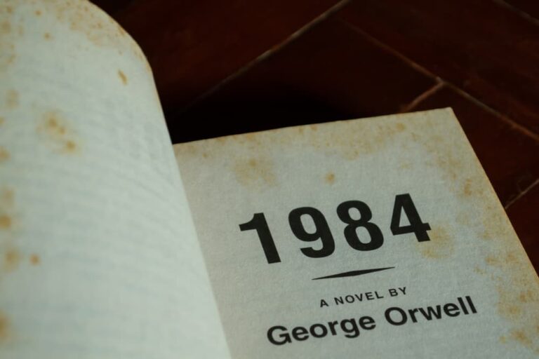 This is a close look at the title page of the novel 1984 by George Orwell.