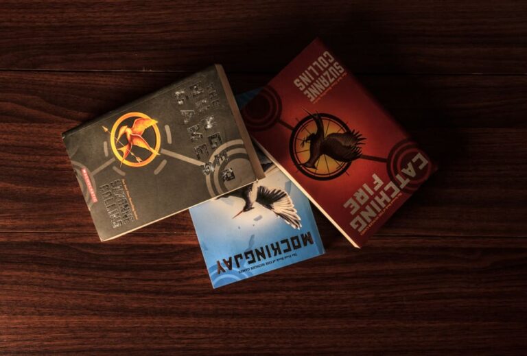 The book s of the Hunger Games Trilogy on a table.