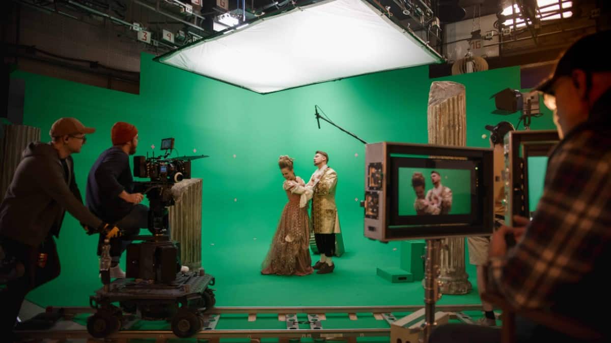 Film set with green screen scene.
