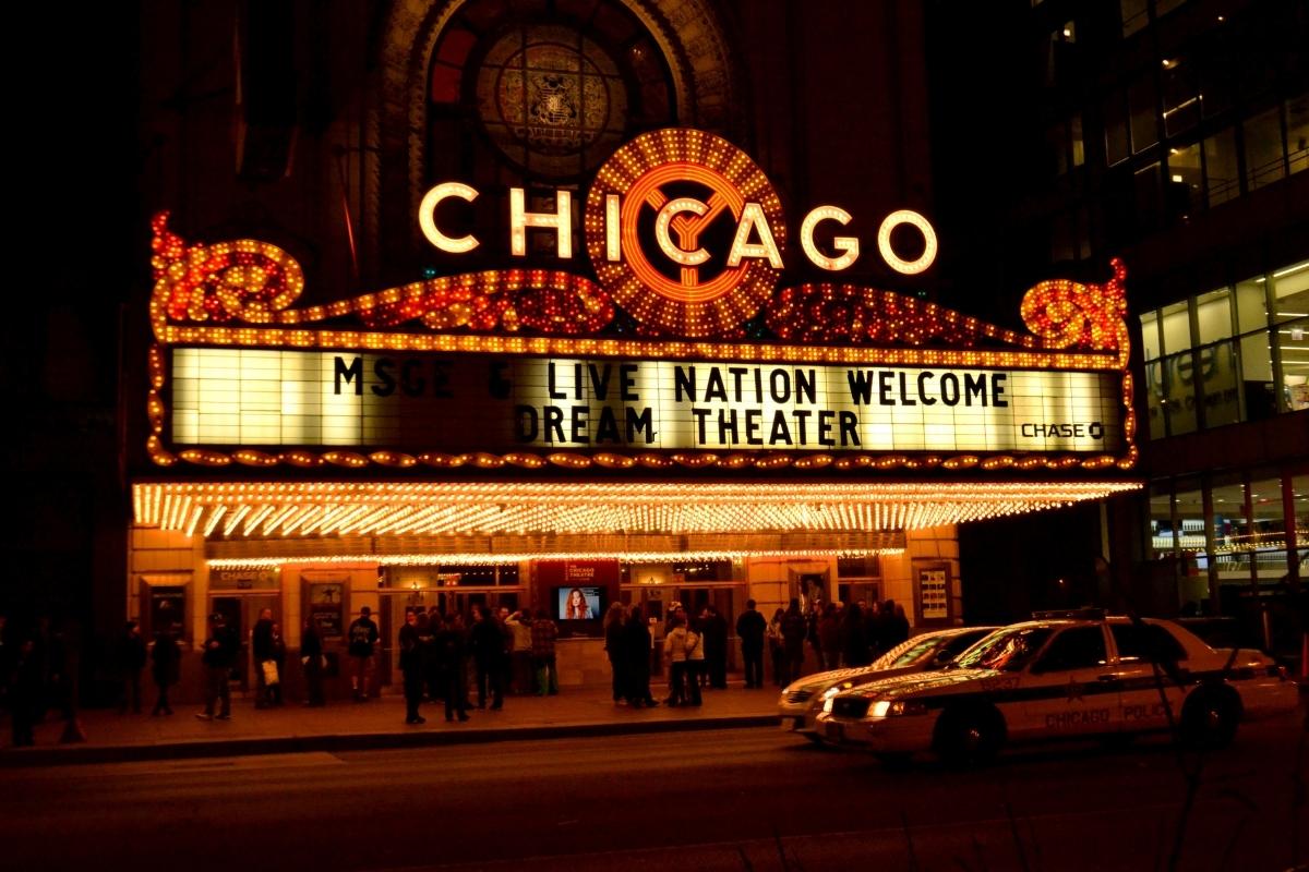 A photo outside Chicago movie theater.