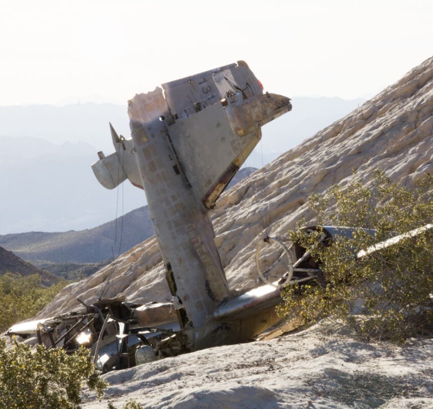 A photo of movie props airplane crash.