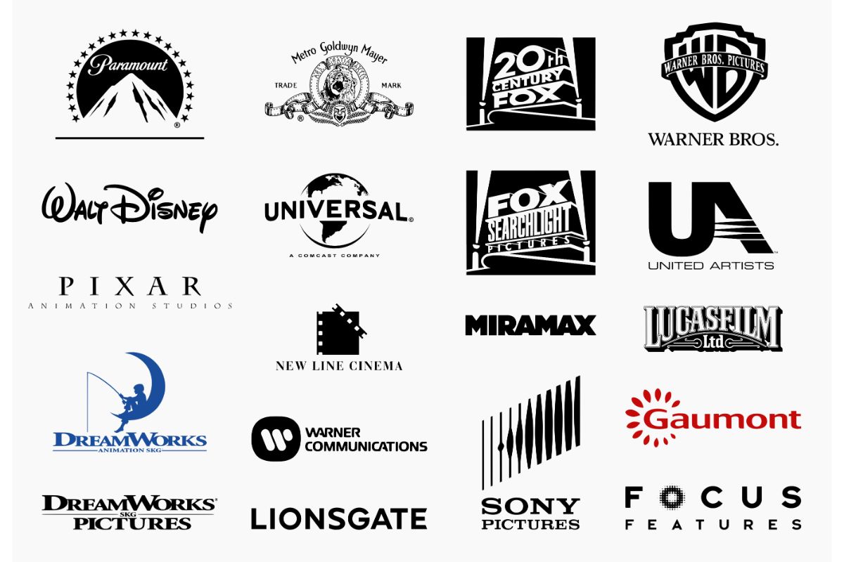 Major film distributors across the world logos in white background.