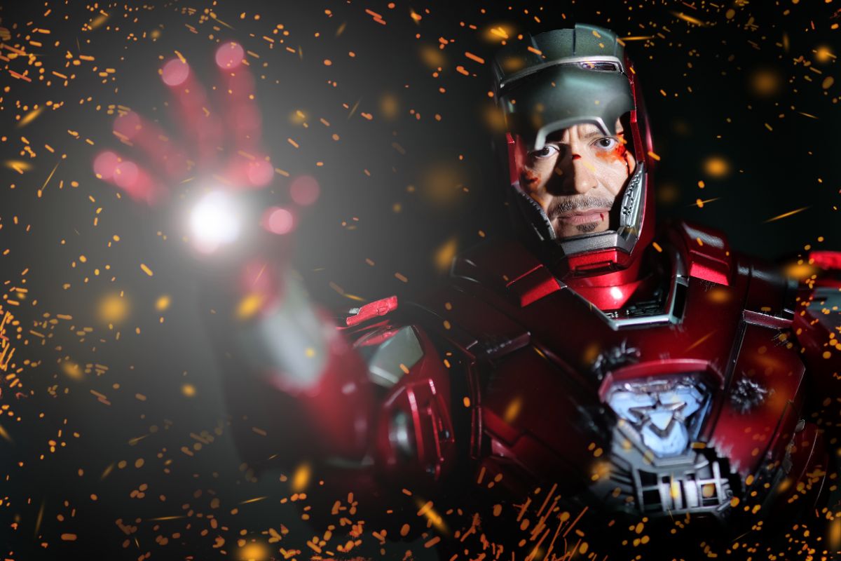 Robert Downey Jr. as Iron man on the movie Iron Man.