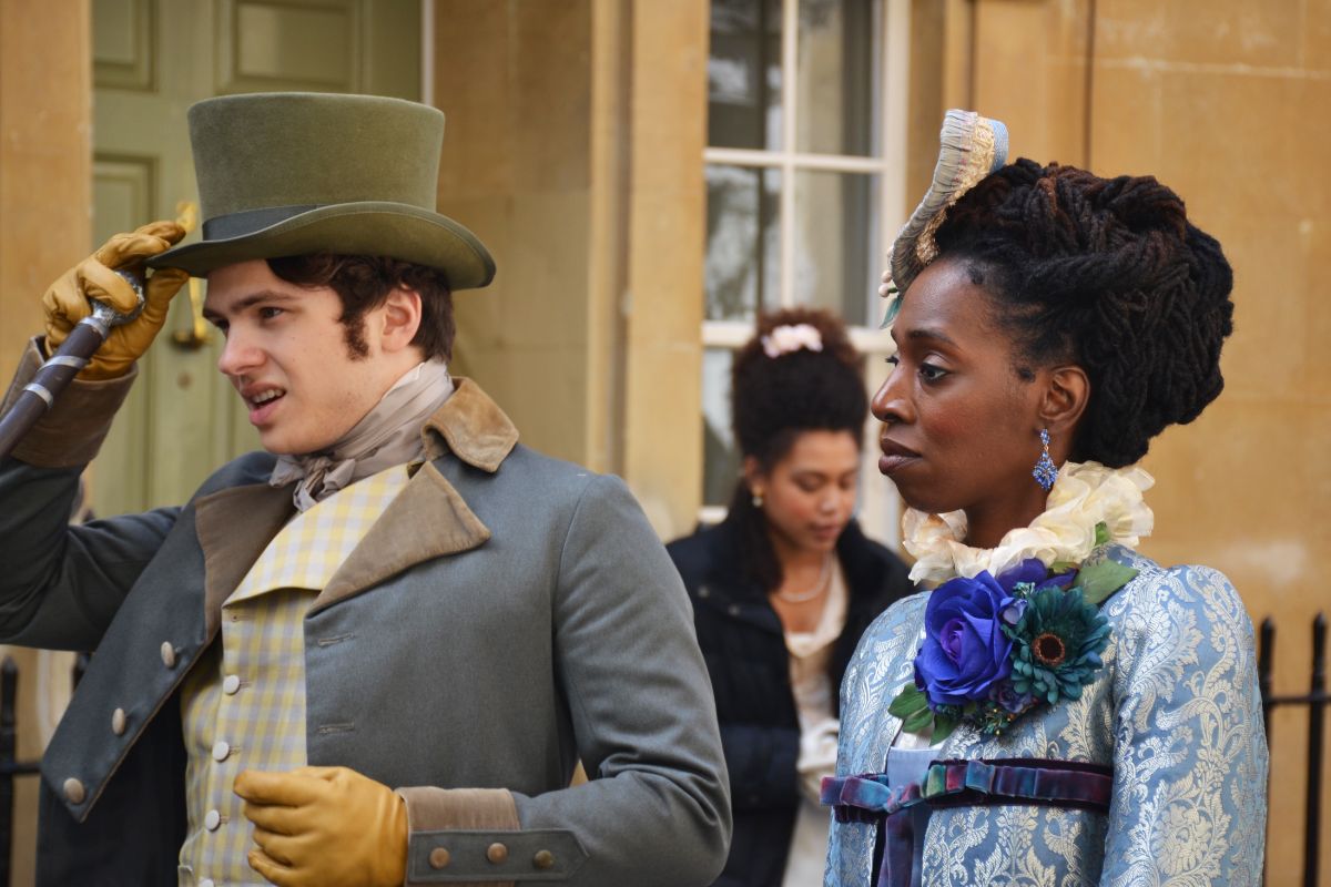 A photo of actors of a period drama.