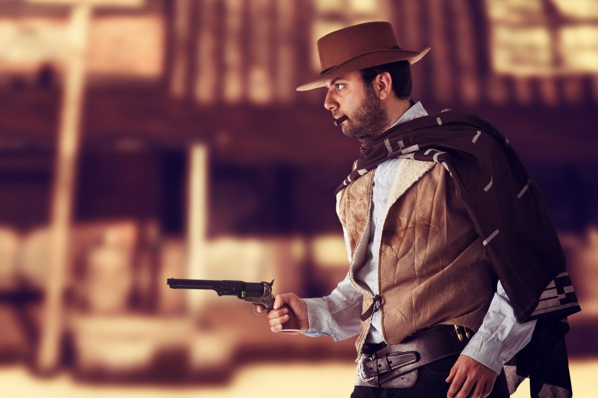 A photo of a gunman in old wild west.