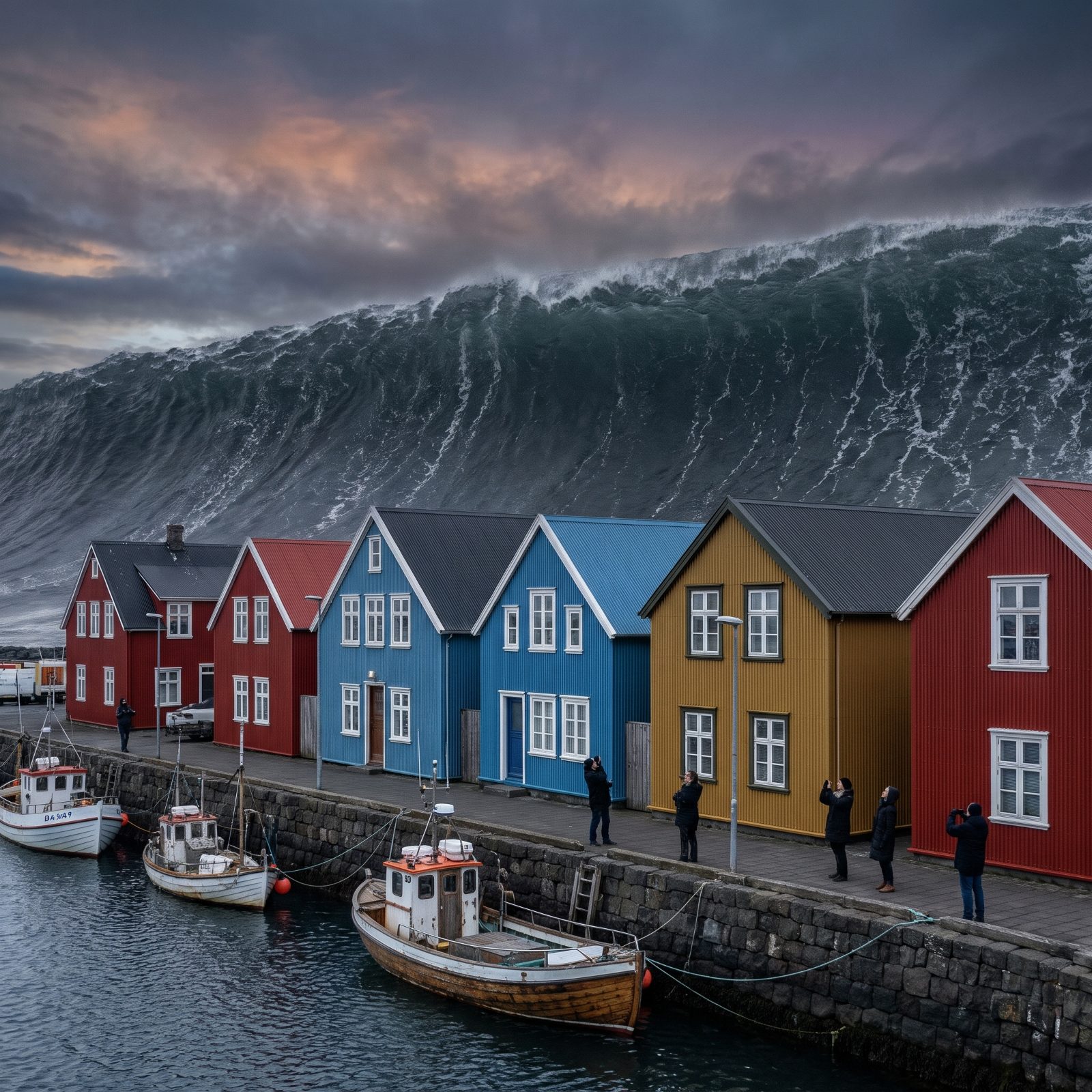 A 500-Foot Wall of Water Over Reykjavik Harbor, Iceland