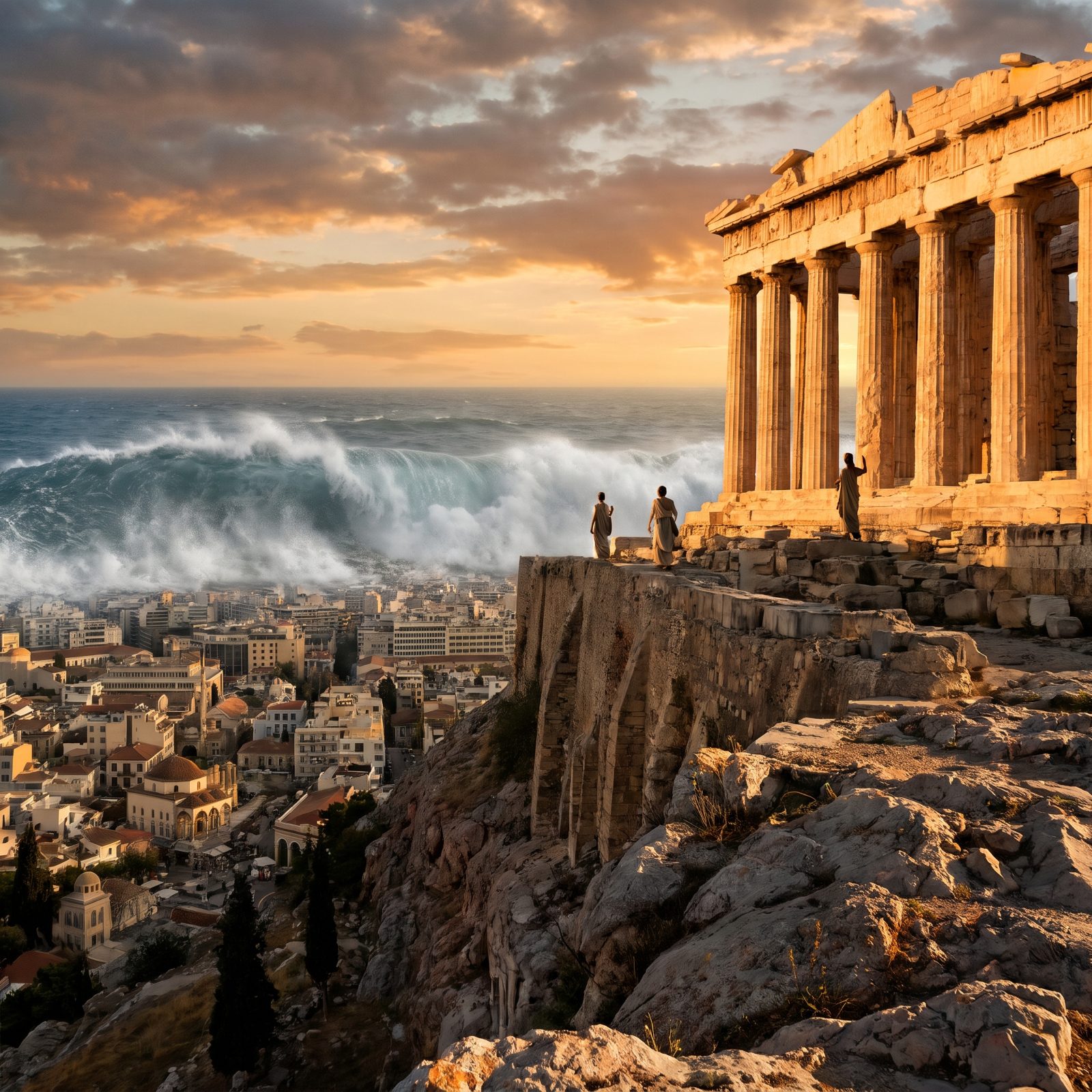 The Acropolis Looking Down at a Wall of Water, Athens