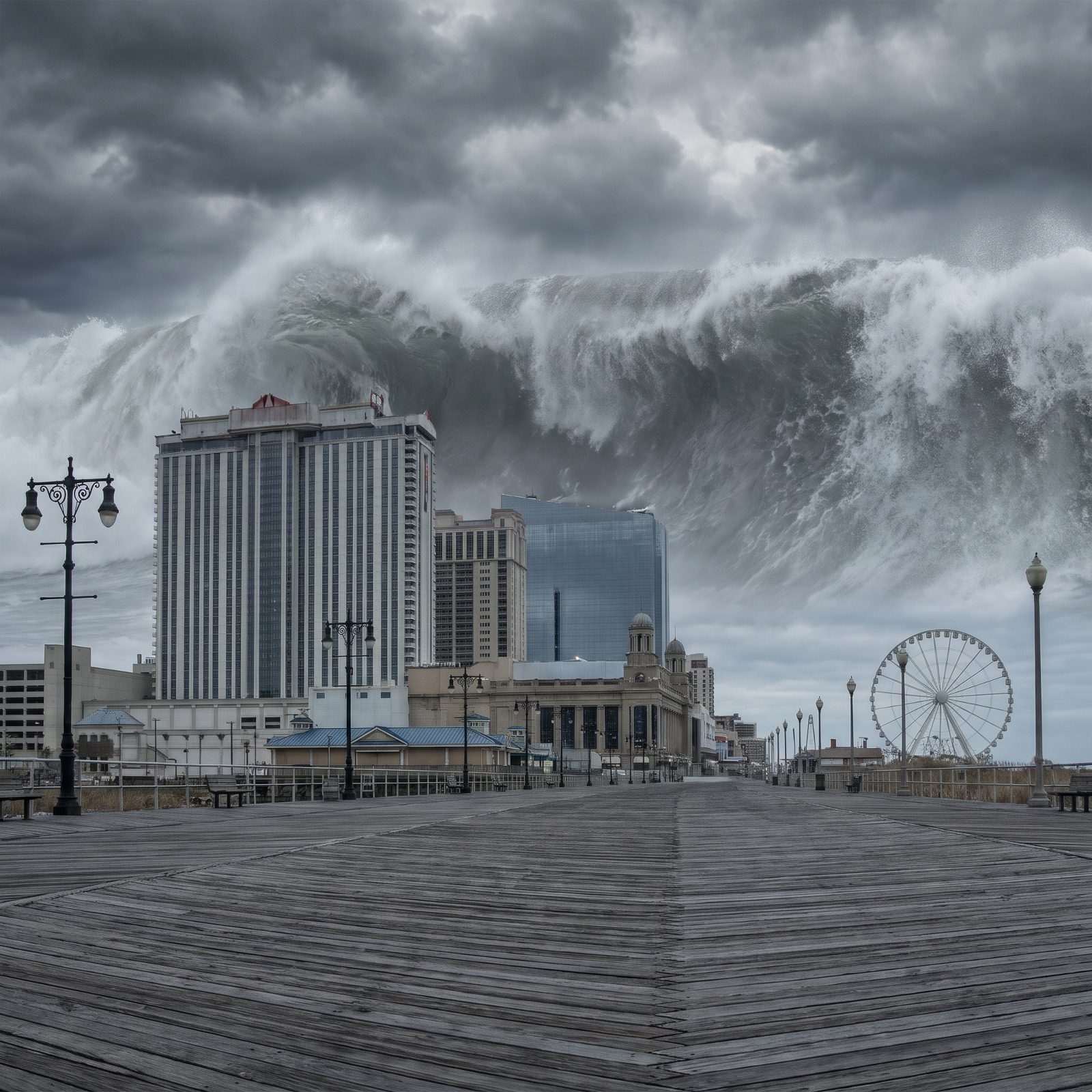 The Atlantic City Boardwalk Beneath a Towering Surge, New Jersey
