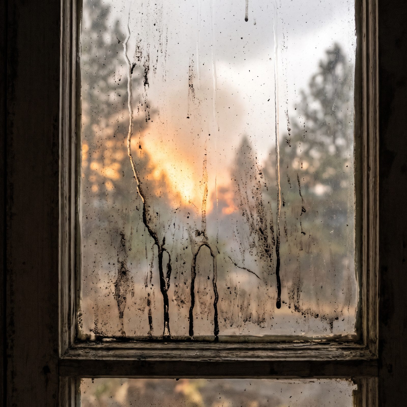 Black Rain Stained by Soot and Wildfire Smoke