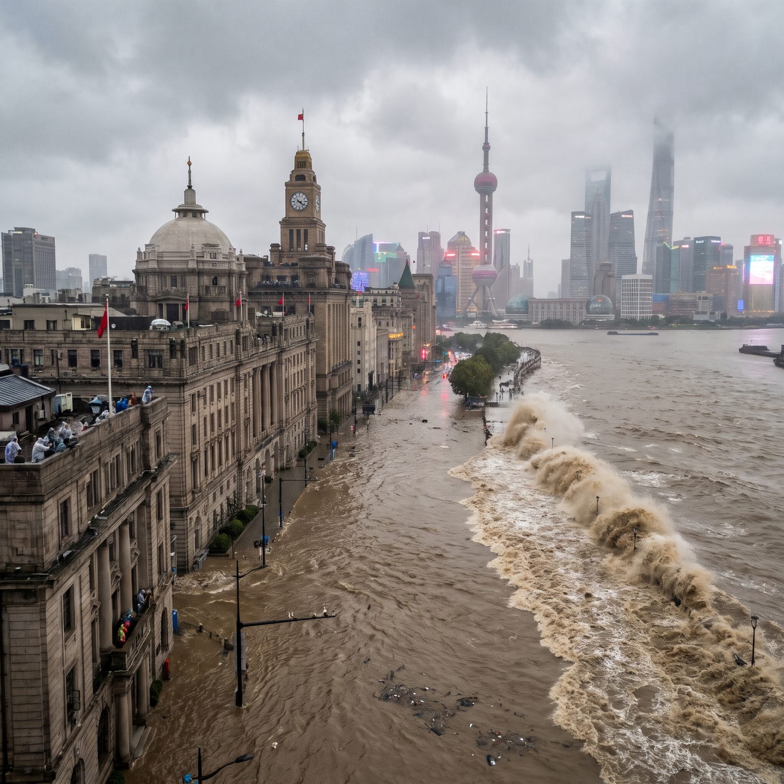 The Bund in Shanghai Meets the Yangtze's Fury