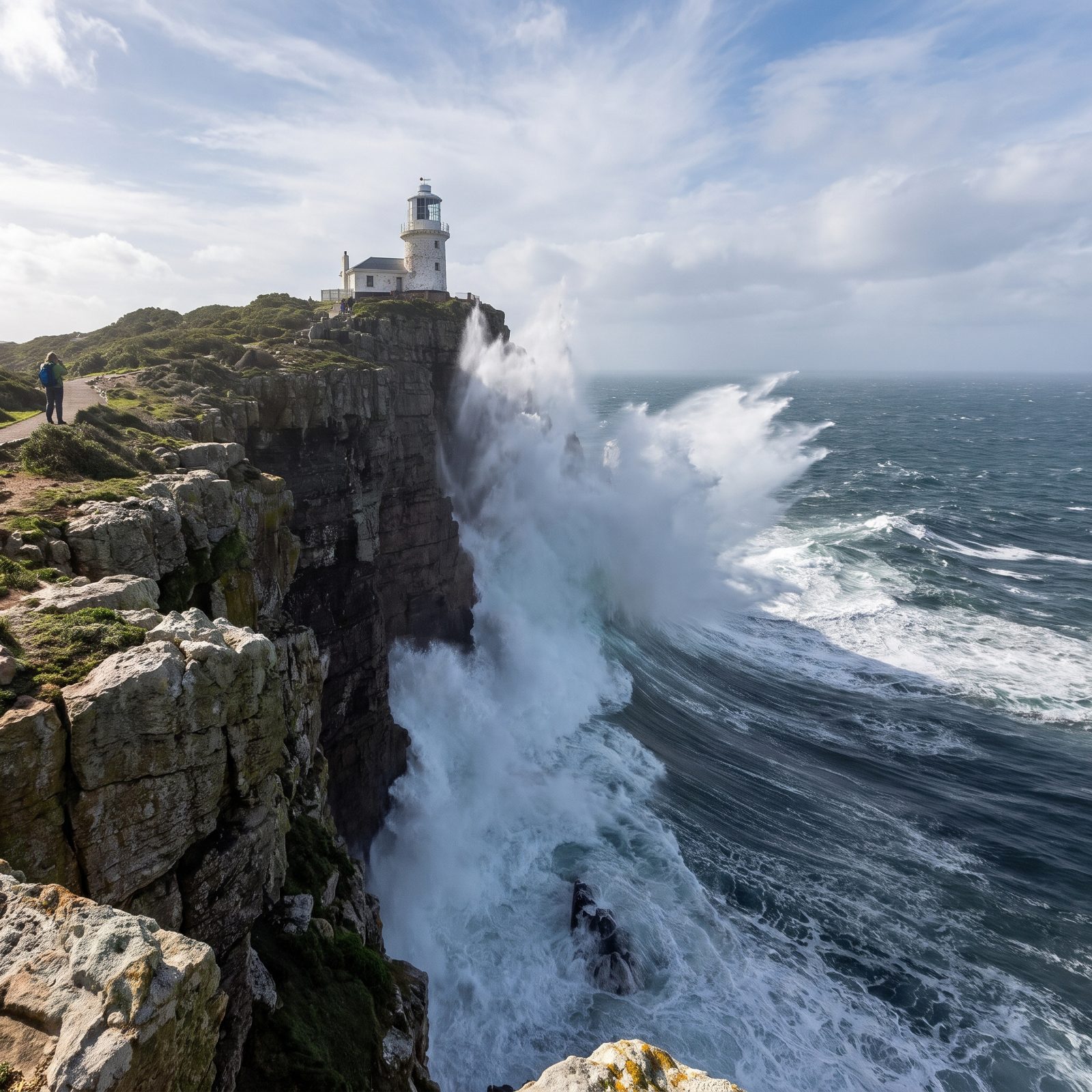 The Cape Point Lighthouse Over an Ocean Wall, South Africa