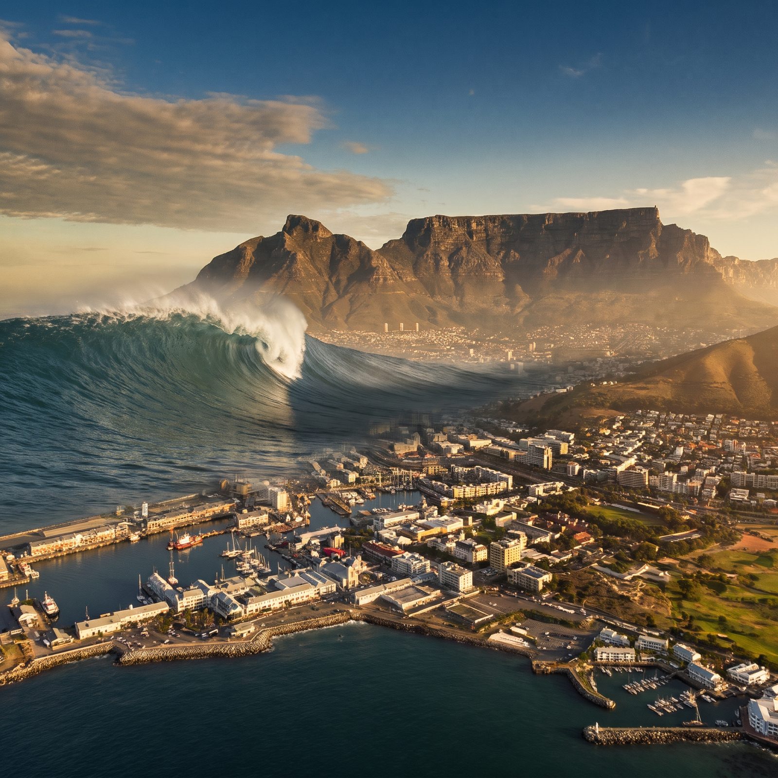 Cape Town's Waterfront Dwarfed Beneath Table Mountain