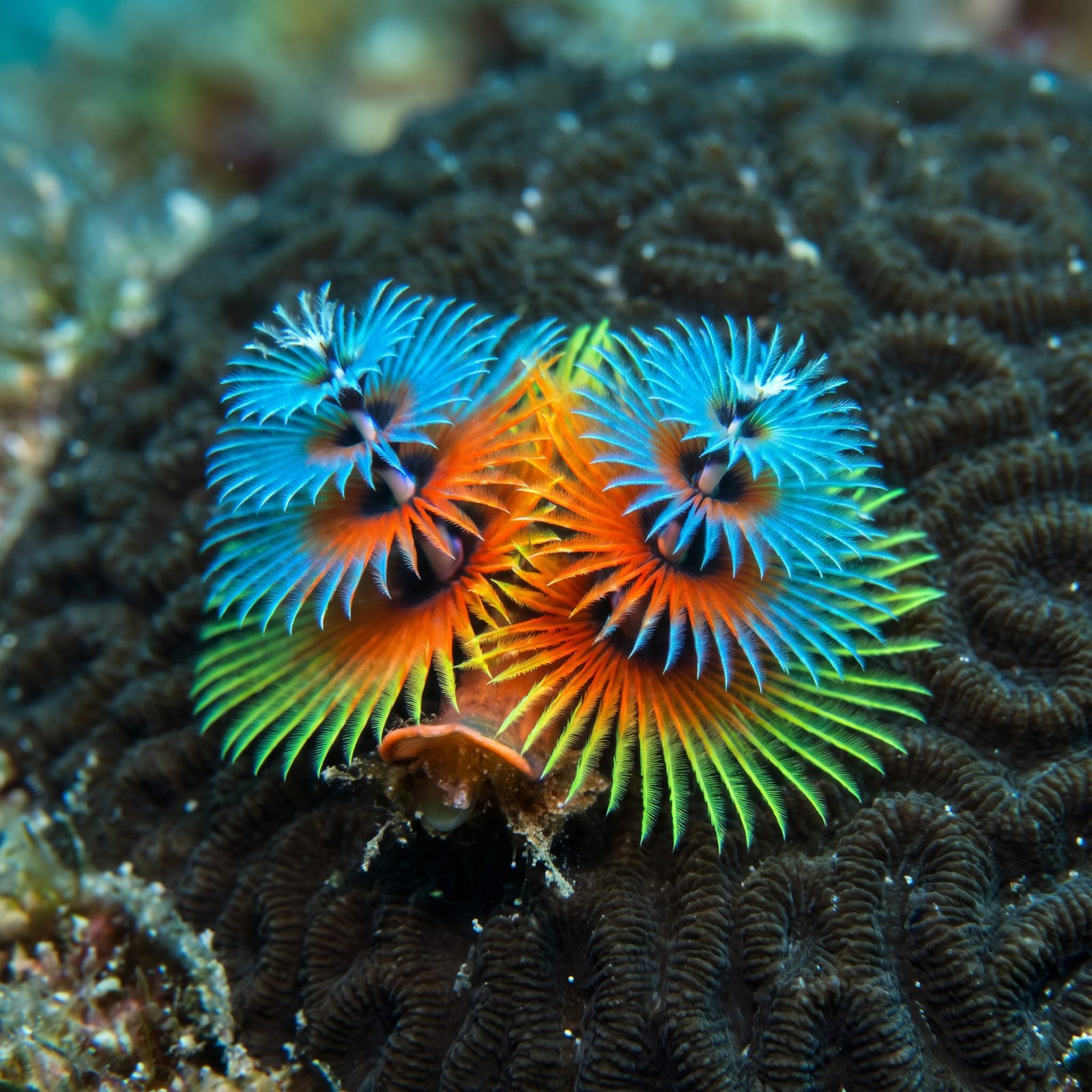 The Christmas Tree Worm Spiraling Out of Coral