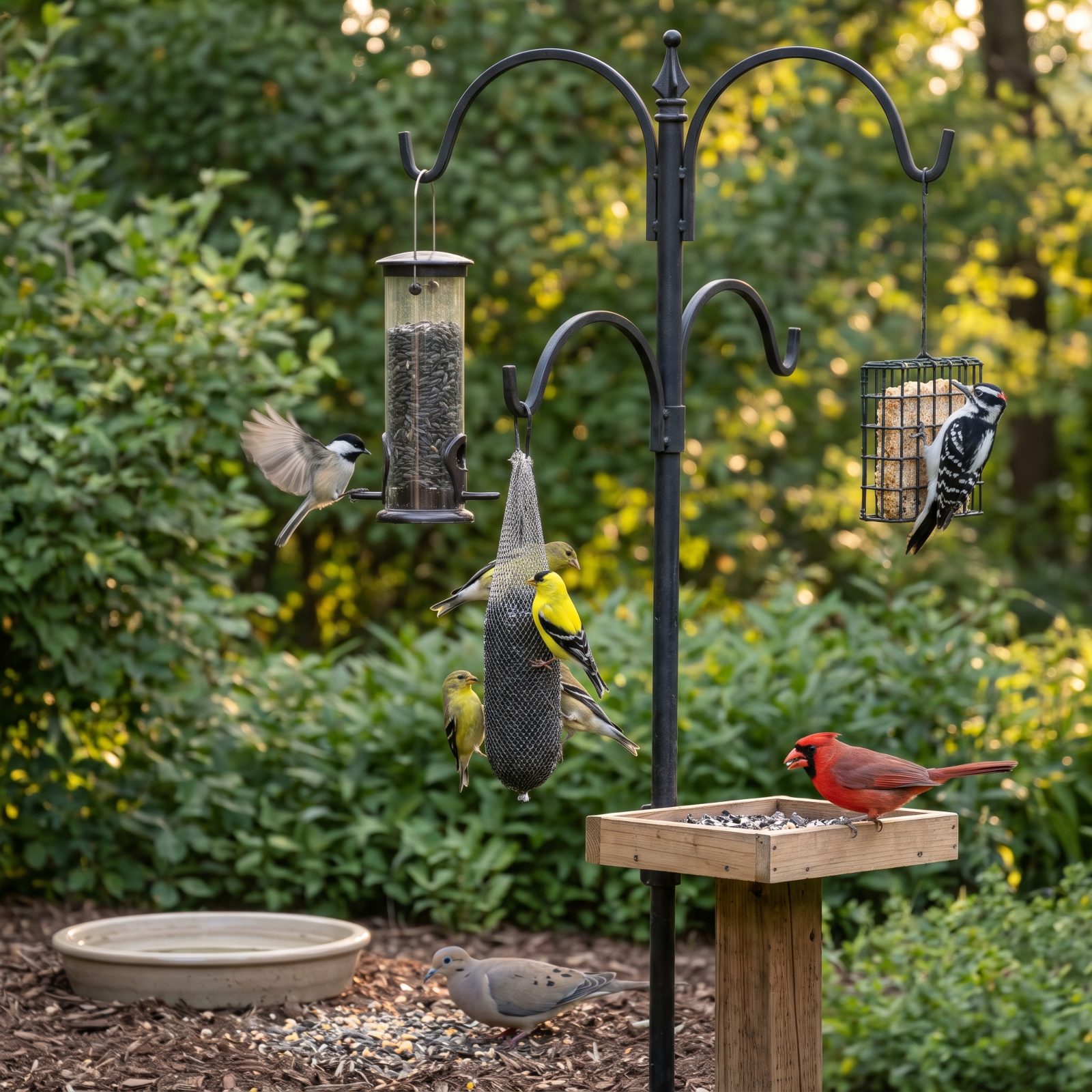 A Clustered Bird Feeding Station, Not One Lonely Feeder