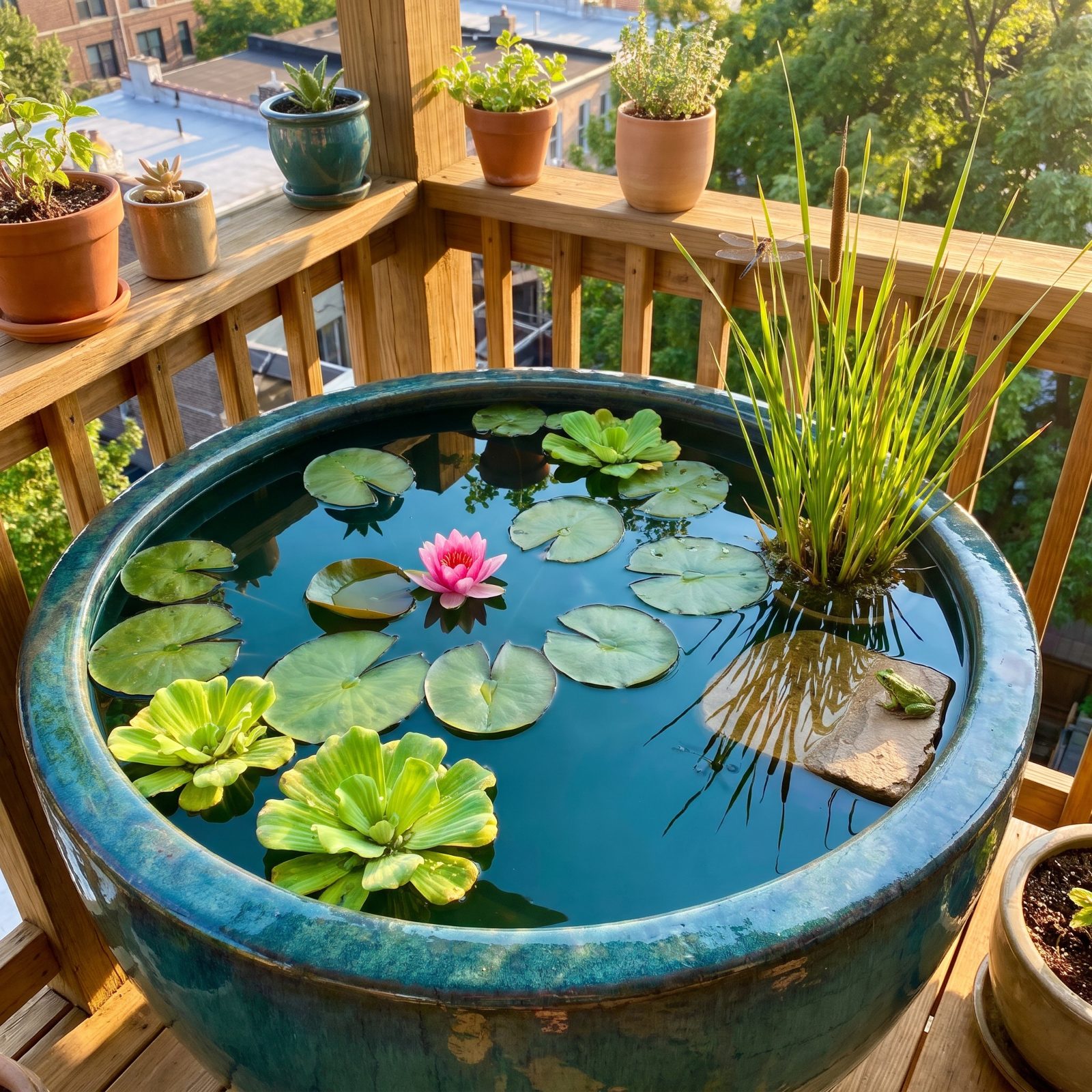 A Container Pond That Brings Frogs to a Fourth-Floor Balcony