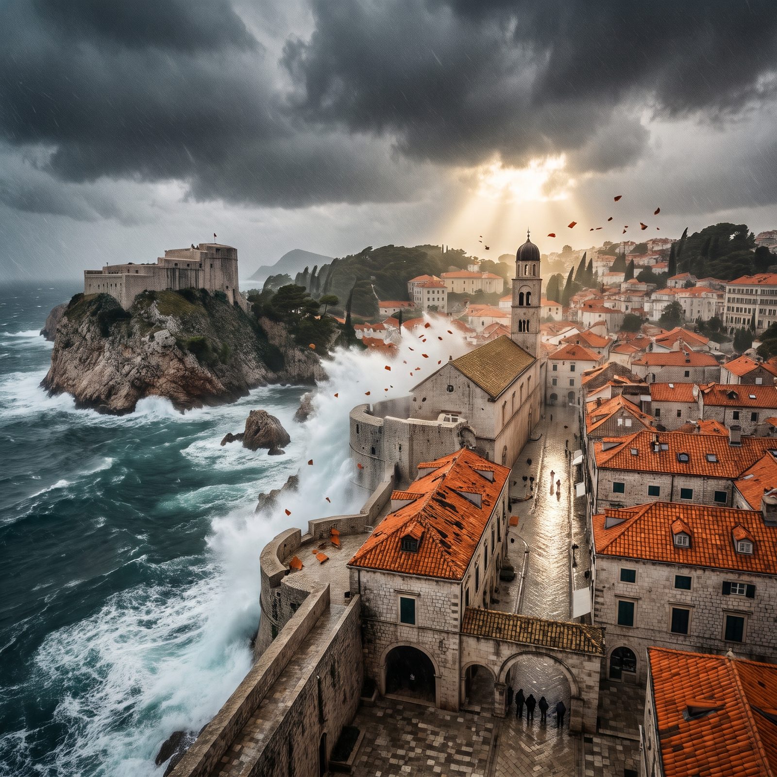 Dubrovnik's Red Roofs Against a Wall of Water