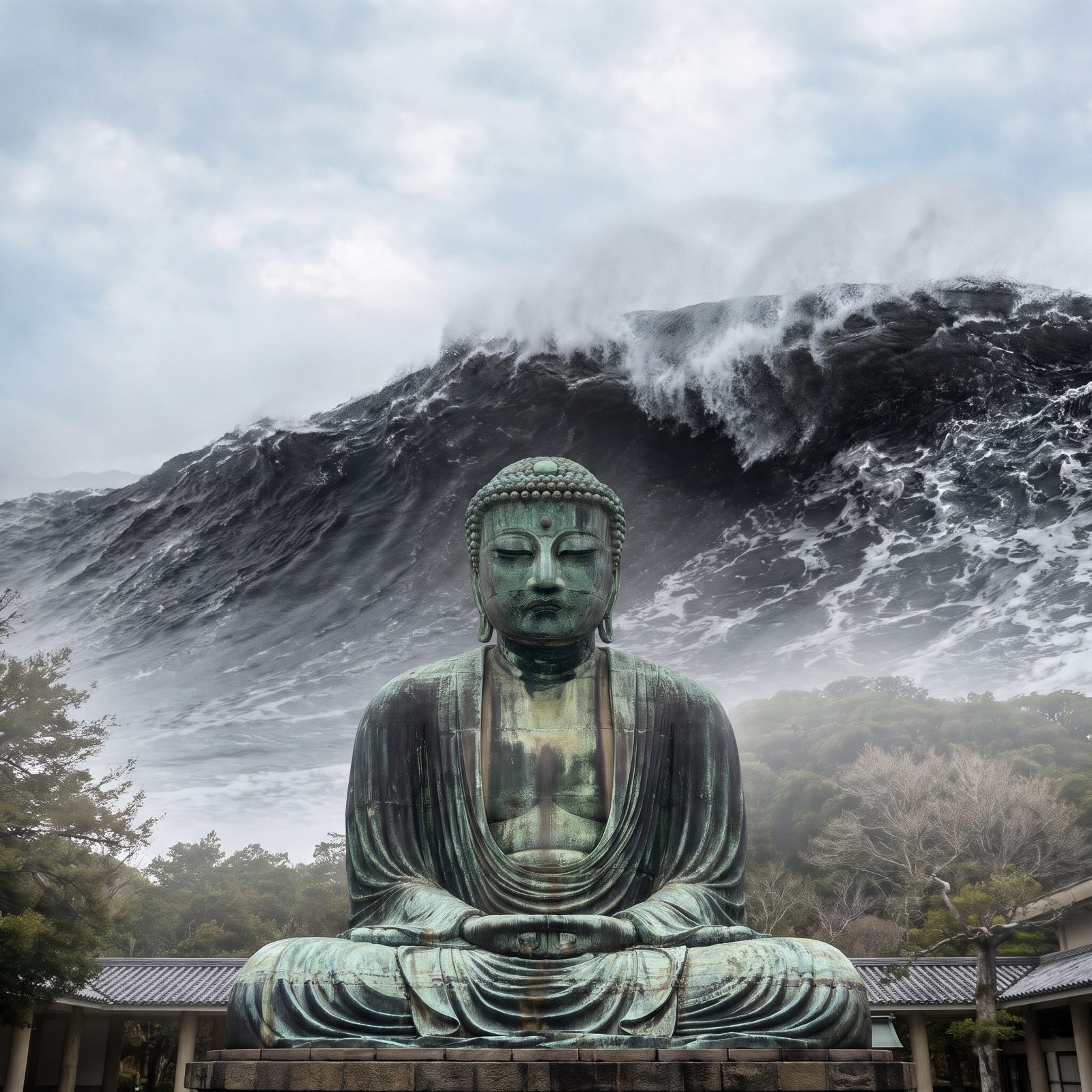 The Great Buddha of Kamakura Facing a Black Wave, Japan