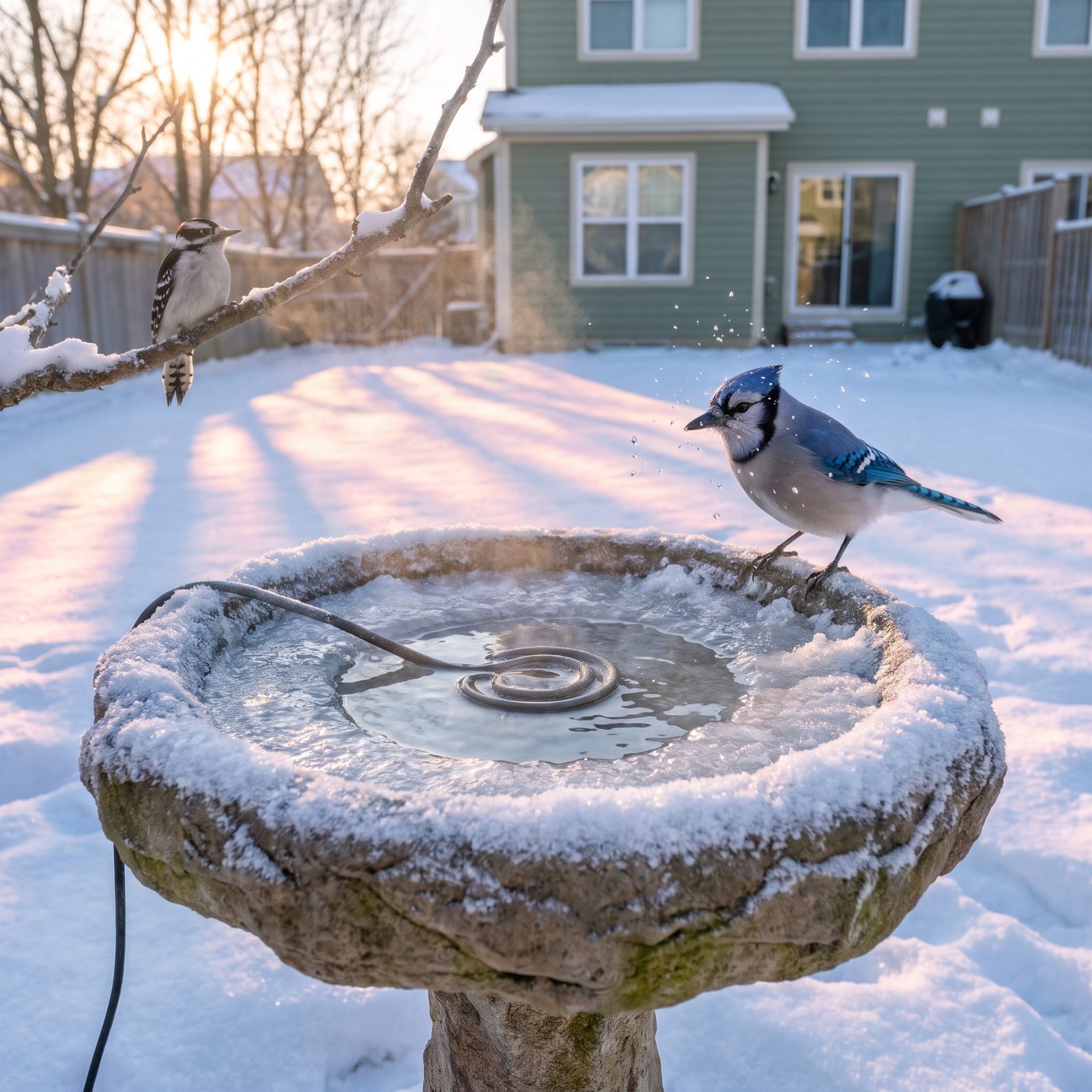 A Heated Birdbath That Keeps Water Open Through a Hard Freeze