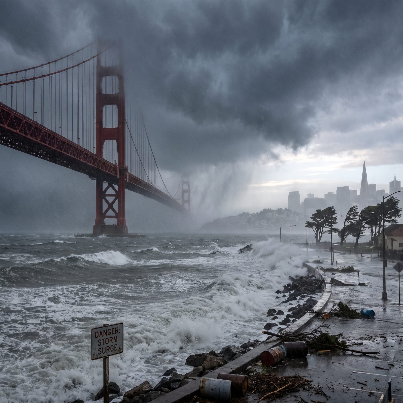 San Francisco: The Golden Gate Vanishing Into the Rain