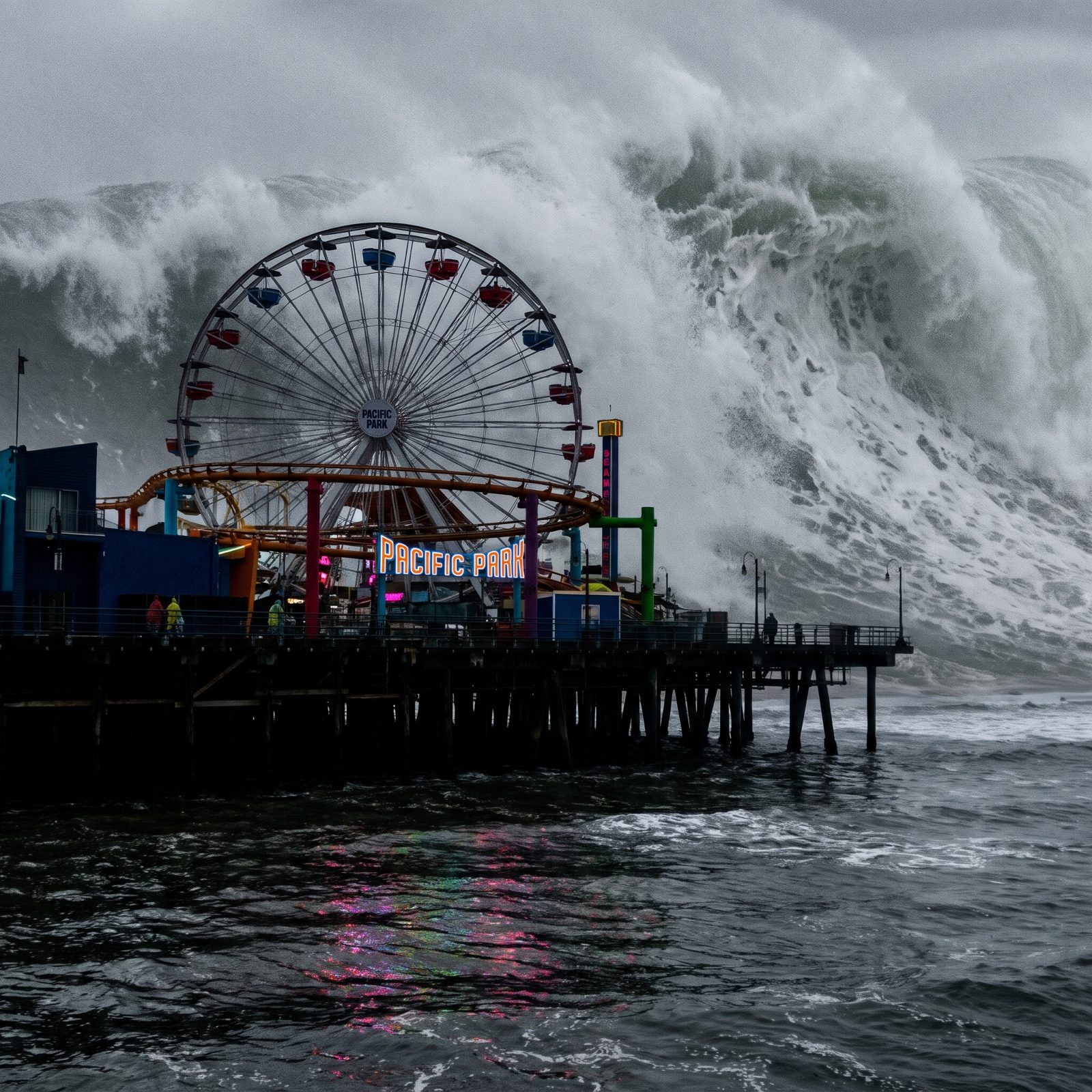 Santa Monica Pier With Its Ferris Wheel Under the Crest