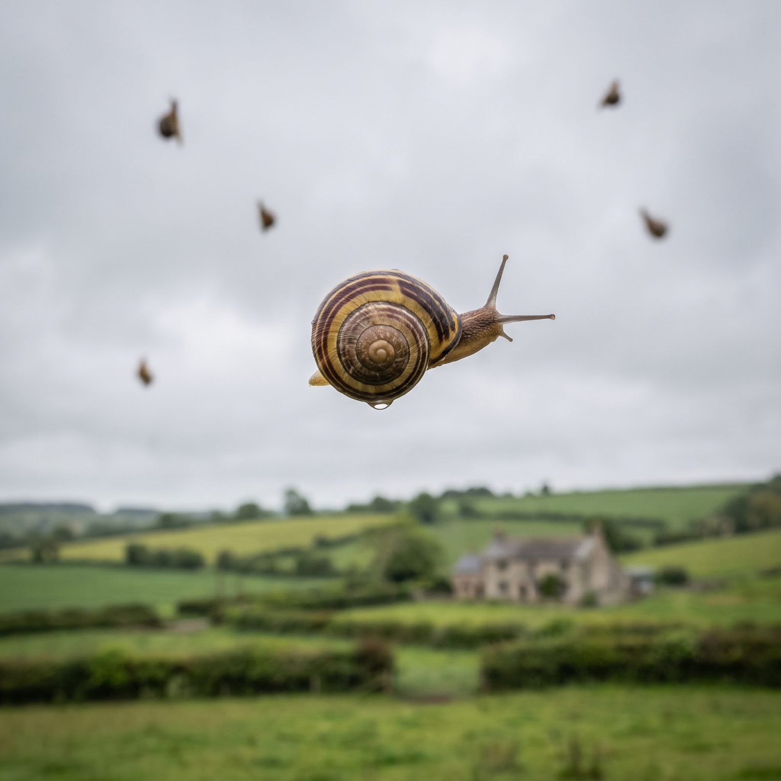 Snails Dropping from Storm Clouds in the English Countryside