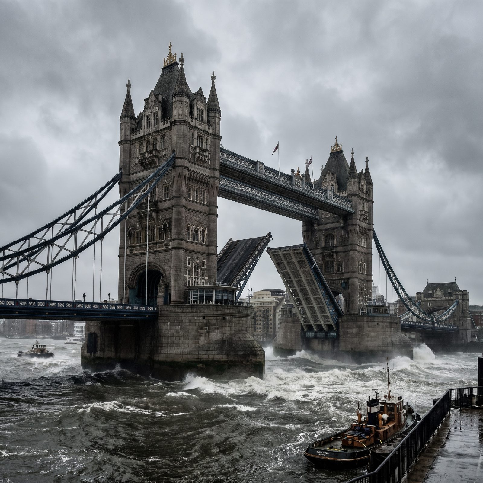 Tower Bridge and the Thames Turned to a Torrent